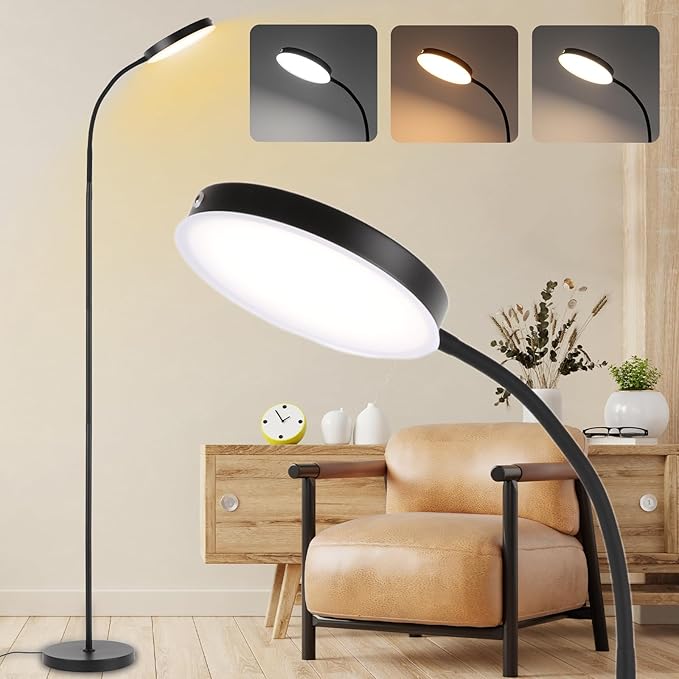 LALISU Floor Lamp, LED Floor Lamps for Living Room, Stepless Adjust Color Temperatures & Brightness Standing Lamp with Tou...