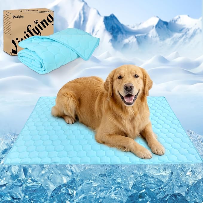 Vivifying Cooling Blanket for Dogs, Reversible Ice Silk Dog Cooling Mat with Waterproof Layer, Soft Pet Throw Blanket for ...