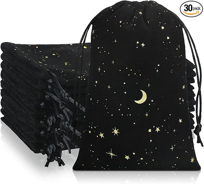 Hillban 30 Pcs 4 x 6 Inch Black Velvet Drawstrings Bags for Jewelry Moon Star Pouch with Drawstrings Ring Bags for Jewelry...
