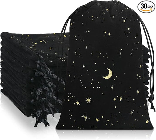 Hillban 30 Pcs 4 x 6 Inch Black Velvet Drawstrings Bags for Jewelry Moon Star Pouch with Drawstrings Ring Bags for Jewelry...