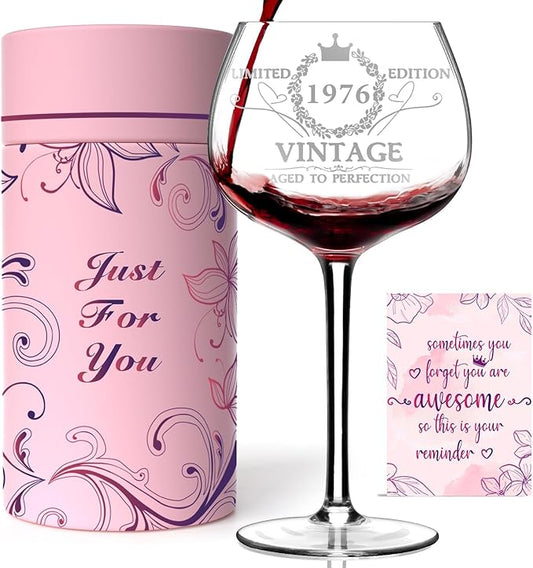 50TH Birthday Gifts for Women, Vintage 1976 Engraved 50th Wine Glass, 50 Year Old Birthday Decorations For Women, Funny 50...