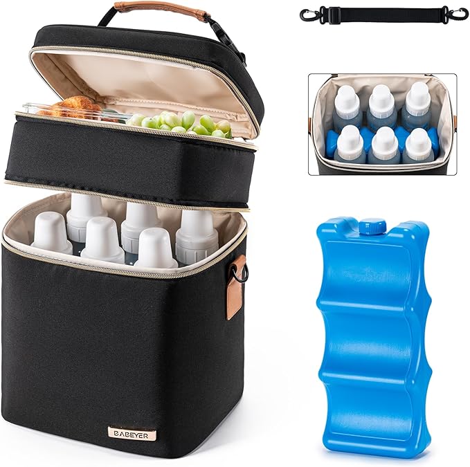 BABEYER Breastmilk Cooler Bag with Ice Pack Fits 6 Baby Bottles Up to 9 Ounce