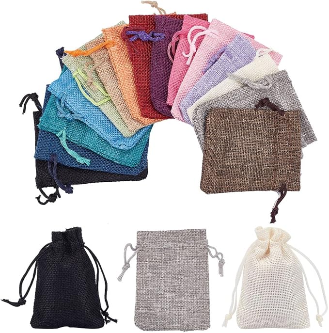 PH PandaHall 15 Color Burlap Gift Bags Drawstring Packing Pouches Bags 2.7x3.5'' Small Cloth Gift Bags Packing Storage Lin...
