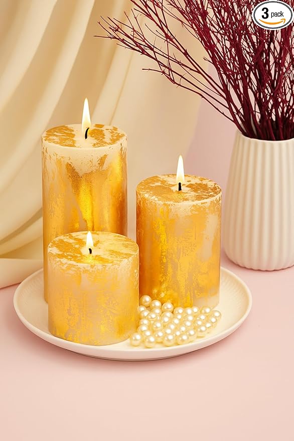 AuraDecor Unscented Pillar Candle Set of 3 (3inch*3inch, 3inch*4inch, 3inch*6inch) || Unscented Candle || Long Burning || ...