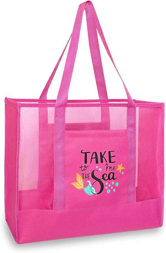hsmyank Reusable Large Beach Bags With 2 Pockets & Zipper, Lightweight Beach Tote for Poolside, Trip/swim