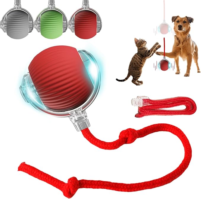 Interactive Dog Cat Toy Ball, Automatic Moving Bouncing Rolling, with Replacement Tail, Pet Smart Chase Ball Rechargeable,...