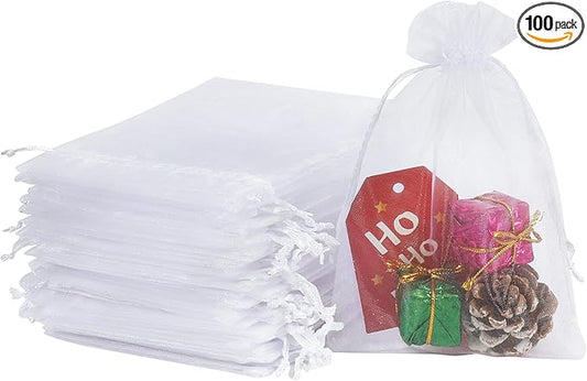 HRX Package 100pcs White Organza Bags, 4x6 inch Mesh Bags Drawstring Gift Bags Jewelry Pouches for Candy Wedding Favors Ch...