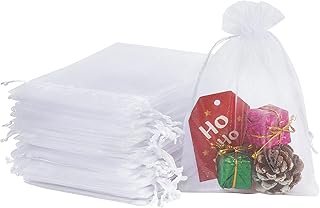 HRX Package 100pcs White Organza Bags, 4x6 inch Mesh Bags Drawstring Gift Bags Jewelry Pouches for Candy Wedding Favors Ch...