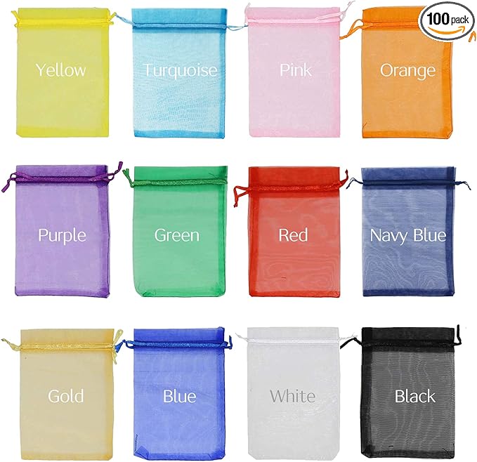 Jexila 120PCS Sheer Organza Bags 5X7 inches Mesh Drawstring Gift Bags Small for Jewelry Wedding Party Baby Shower Favor Ba...