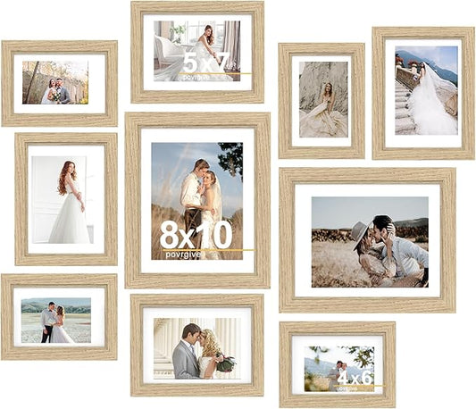 Povrgive Picture Frames, Made of Real Glass and Wooden Frame, Gallery Photo Frames Set of 10 for Collage Wall Decor, Multi...