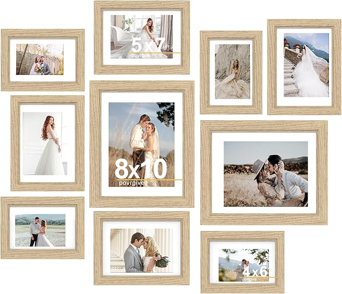 Povrgive Picture Frames, Made of Real Glass and Wooden Frame, Gallery Photo Frames Set of 10 for Collage Wall Decor, Multi...