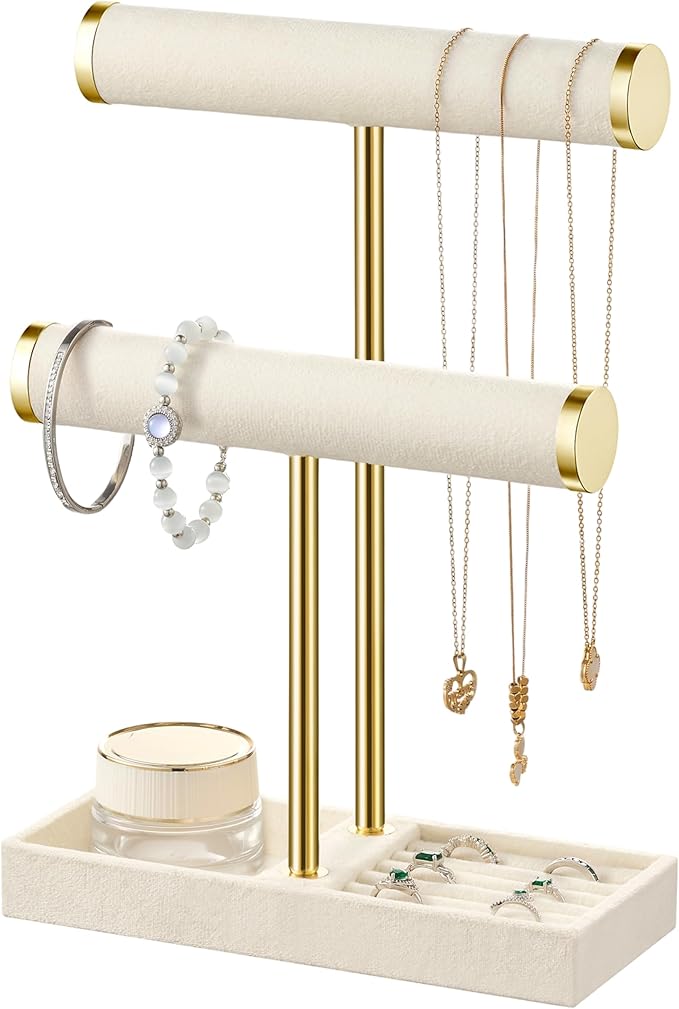 bussdis 2 Tier Bracelet Holder Display - Detachable T Bar Beige Velvet Bracelet Holder, Jewelry Holder Organizer for Brace...