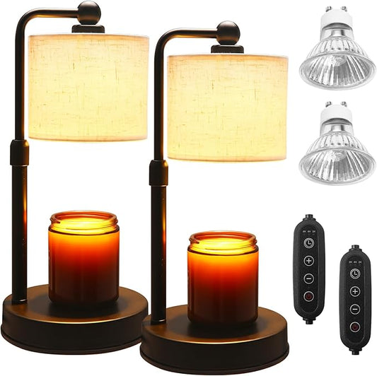 2 Pack Candle Warmer Lamp with Timer - Dimmable & Height Adjustable, Flame-Free Wax Warmer for Safe Use with Jar Candles -...