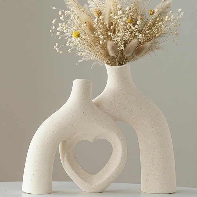 Lvases Modern Ceramic Vase, Snuggle Heart-Shaped Abstract Sculpture Vases, Minimalist Boho Home Decor for Living Room Shel...