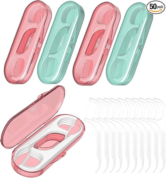 5 Pack Travel Dental Floss Pick Case with 50 Pcs Premium Toothpick Sticks - Floss Pick Holder for Teeth Cleaning, Mini Tra...