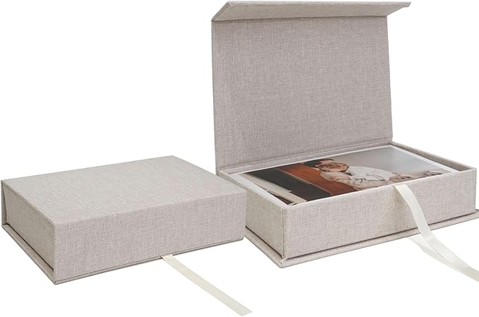 Vienrose Linen 4" x 6" Photo Cases and Postcard Keeper Storage Container Box 1Pcs for Photo, Postcard, Decorative Paper, B...