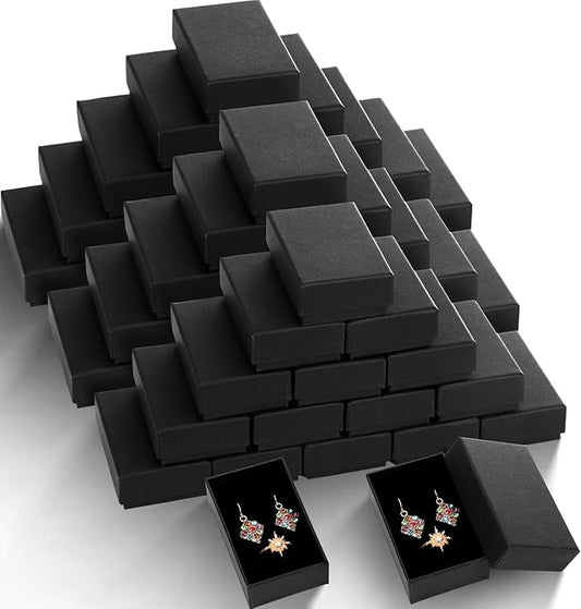 Batiyeer Black Cardboard Jewelry Gift Boxes 3.2 x 2 x 1 Inch Small Jewelry Boxes Packaging Earring Kraft Boxes with Lids (...