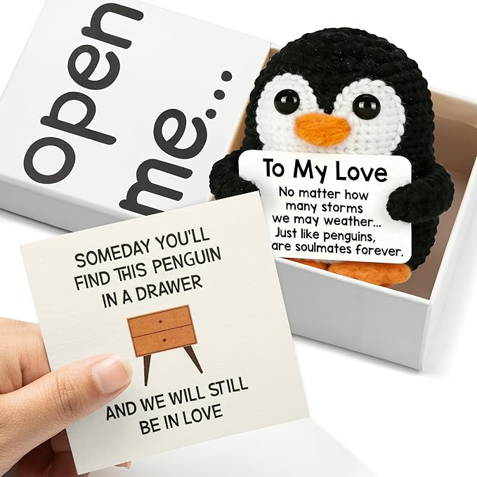 ZENLIV Gifts for Him Her Boyfriend Girlfriend, to My Love Handmade Crochet Penguin with Open Me Box, Anniversary Birthday ...