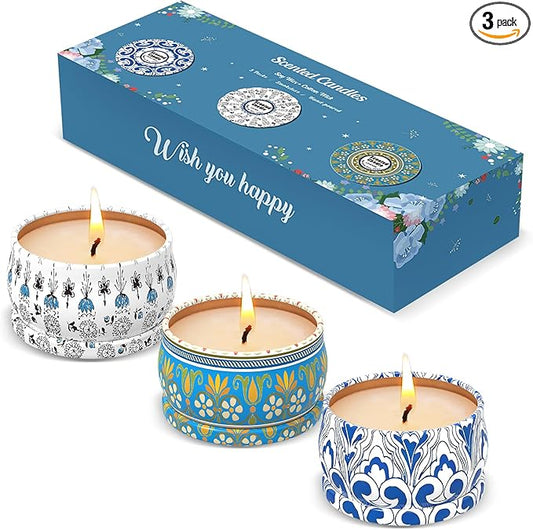 3 Pack Scented Candles Gift Set - Aromatherapy Candle for Home, Portable Hotel Small Candles, Natural Soy Wax Tin Jar for ...