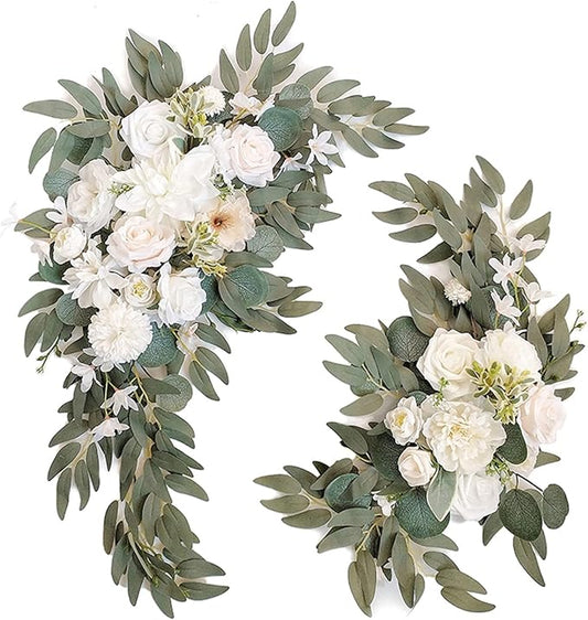 BMQDSM Wedding Arch Faux Flowers Set of 2 Wedding Welcome Sign for Wedding Decor Ceremony and Reception Backdrop Decoratio...