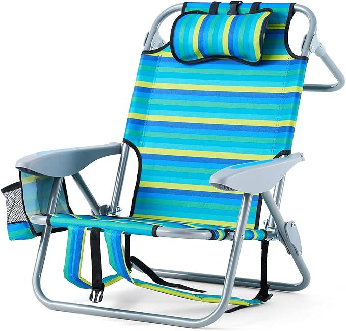 Canpsky Portable Recliners Chair for Adults, Outdoor Camping Chair Lay Flat Folding Backpack Reclining Chair with 5 Positi...