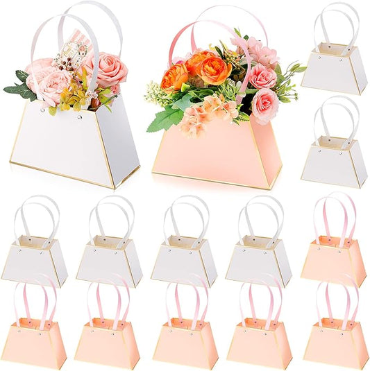 Fuutreo 12 Pcs Mother's Day Flower Gift Bags for Bouquets Portable Craft Flower Arrangement Boxes with Handle Waterproof B...