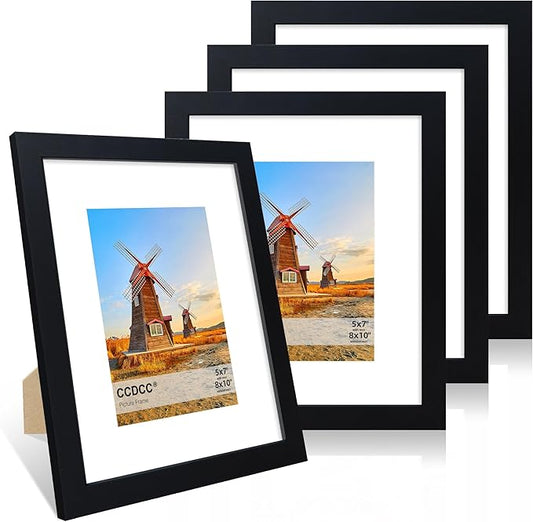 ccdcc 8x10 Picture Frame Set of 4, 8 x 10 Wood Photo Frames with Mat for 5x7, Wooden Frame with Real Glass Cover for Wall ...