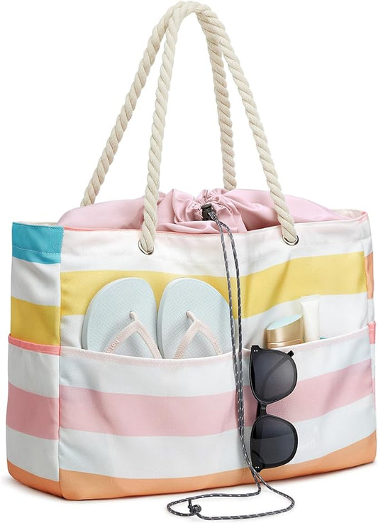 G4Free Canvas Beach Bag Waterproof Sandproof Large Beach Tote Bags for Women Pool Swim Travel Grocery