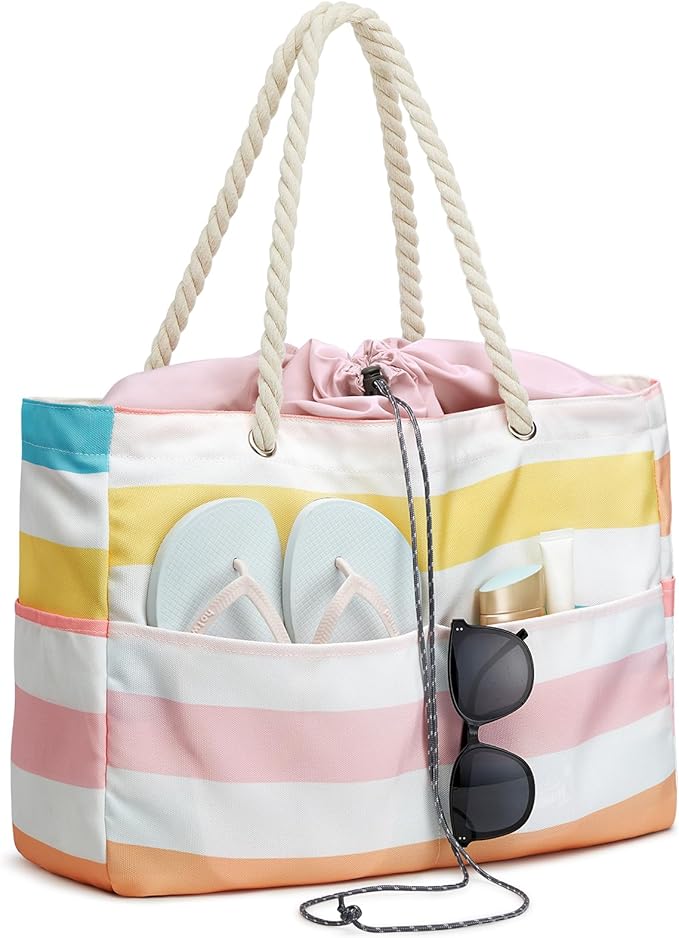 G4Free Canvas Beach Bag Waterproof Sandproof Large Beach Tote Bags for Women Pool Swim Travel Grocery