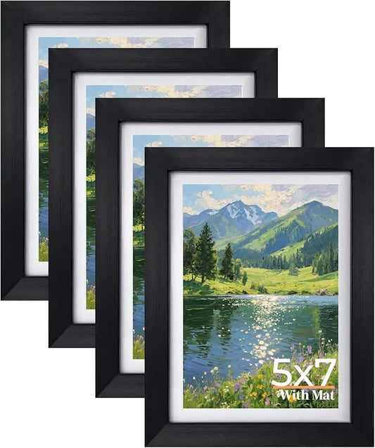 Giftgarden 5x7 Picture Frame Set of 4, 6x8 Matted to Display 5 by 7 Photo with Mat or 6 by 8 without Mat for Wall or Table...