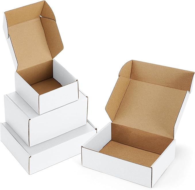 Poever Assorted-Sizes-Shipping-Boxes-45-Pack: 4x4x2 & 6x4x3 & 7x5x2 Small-Shipping-Boxes-Mailers, White Corrugated-Cardboa...