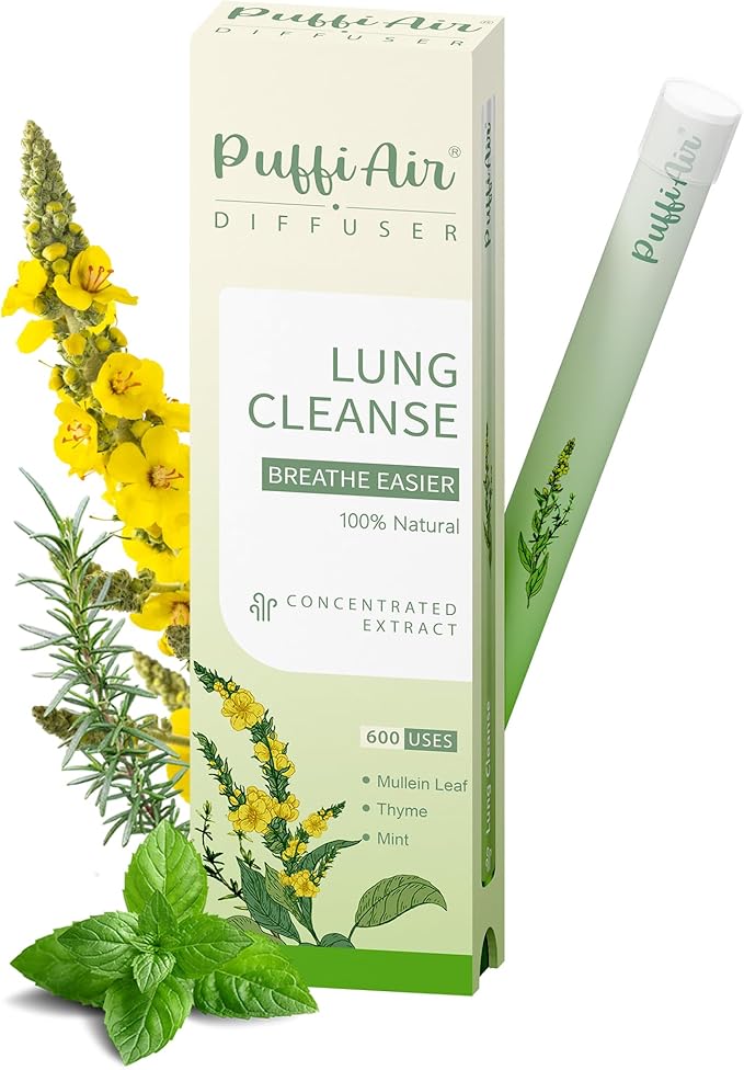 Herbal Diffuser Pen, Detox Diffuser with Mullein, Thyme & Mint for Better Breathing, All Natural Swap - Up to 600 Uses (Va...