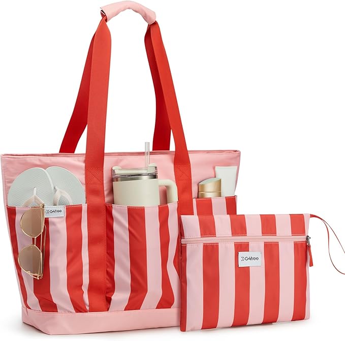 G4Free Beach Bag,Waterproof Beach Tote Pool Bags for Women,Compatible with Stanley Cup,Foldablefor Weekender Travel