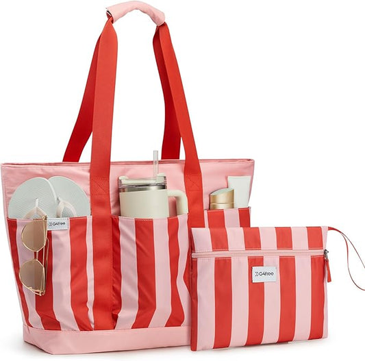 G4Free Beach Bag,Waterproof Beach Tote Pool Bags for Women,Compatible with Stanley Cup,Foldablefor Weekender Travel