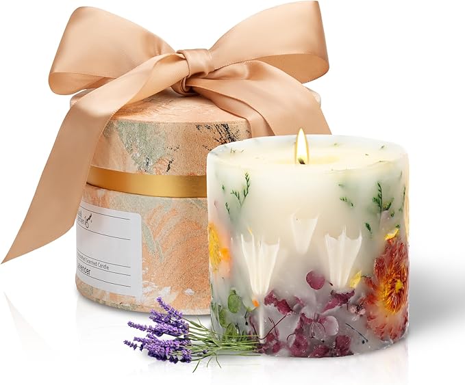 Youkali Scented Candles for Women,Burning Natural Soy Wax candles for home scented,Natural Pillar Candle with Dried Flower...