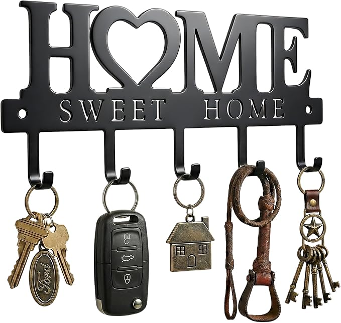 WIPHANY Entryway Wall Key Holder with 5 Hooks, Metal Key Rack Wall Mount for Keys, Bags and Leashes, Decorative Organizer ...