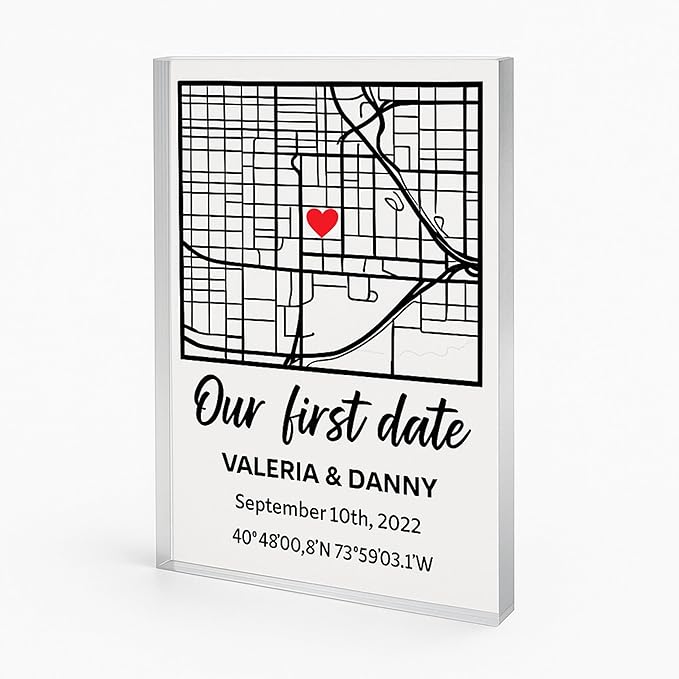 NEXT DAY SHIP Custom Our First Date Map Block - Couples Map, Where It All Began, Gift for Her, Acrylic Plaque, Custom Loca...