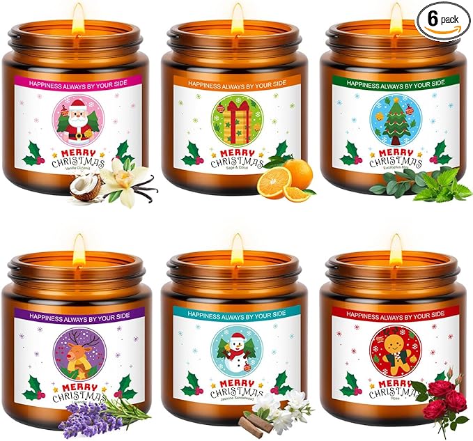 Christmas Candles Set - 6 Pack Christmas Scented Candles Gift Set, Bulk Stocking Stuffers for Coworkers Adults Women,Scent...