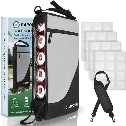 BAPOTH Golf Cooler Bag with 4 Ice Pack for 6 Hours, Large Capacity Golf Cooler Bag Hold 9-Can 12oz, 6-Can 16oz, 2 Bottle 7...