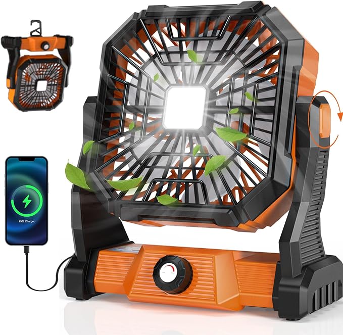 Portable Camping Fan,20000mAh Rechargeable Battery Powered Fan with LED Lantern, USB-C Battery Operated Fans,Ultra Quiet, ...