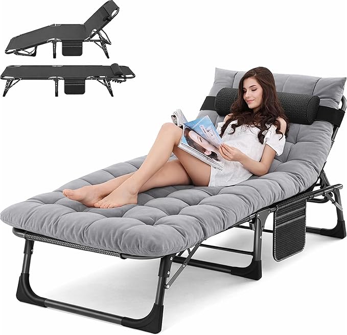 ABORON Chaise Lounge Chair,5 Positions Padded Outdoor Tanning Chair,Heavy Duty Portable Lounge Chair for Outdoor Sunbathin...