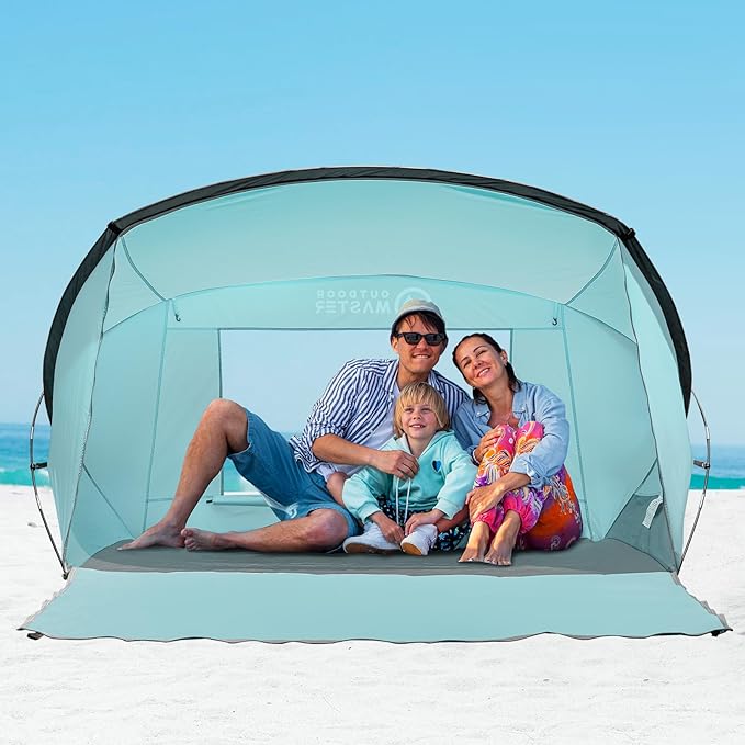 OutdoorMaster Beach Tent for 3-4 Person - Easy Setup and Portable Beach Shade Sun Shelter Canopy with UPF 50+ UV Protectio...