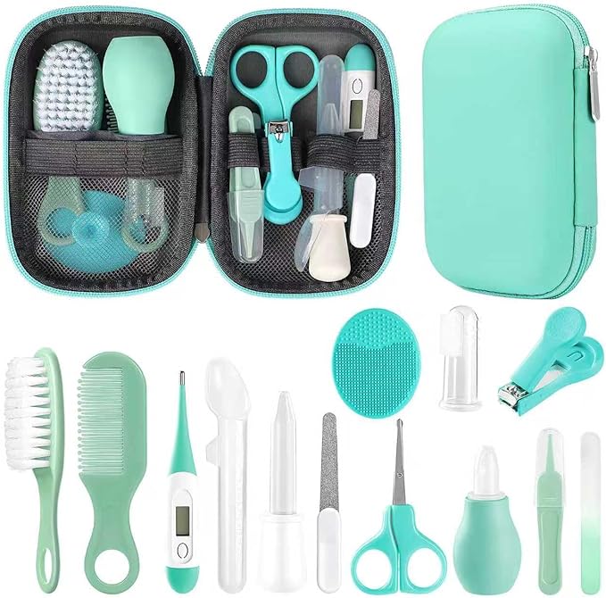 Baby Grooming Kit, Infant Safety Care Set with Hair Brush Comb Nail Clipper Nasal Aspirator,Baby Essentials Kit for Newbor...