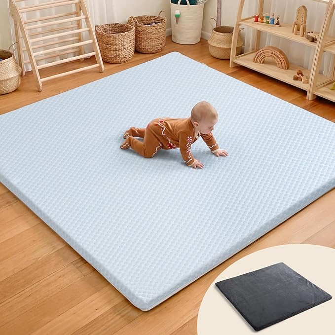 Mallify 1.3" Thick Baby Play Mat for Floor, 50''x50'' Cooling Mat with Dual Surface Removable Cover, Soft Velvet Playpen M...