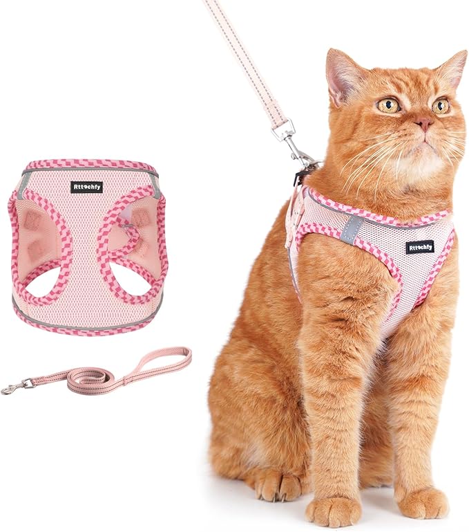 Rttochfy Cat Harness and Leash Set, Escape Proof Kitten Harness, Soft and Breathable Vest with Reflective Strip, Easy to W...
