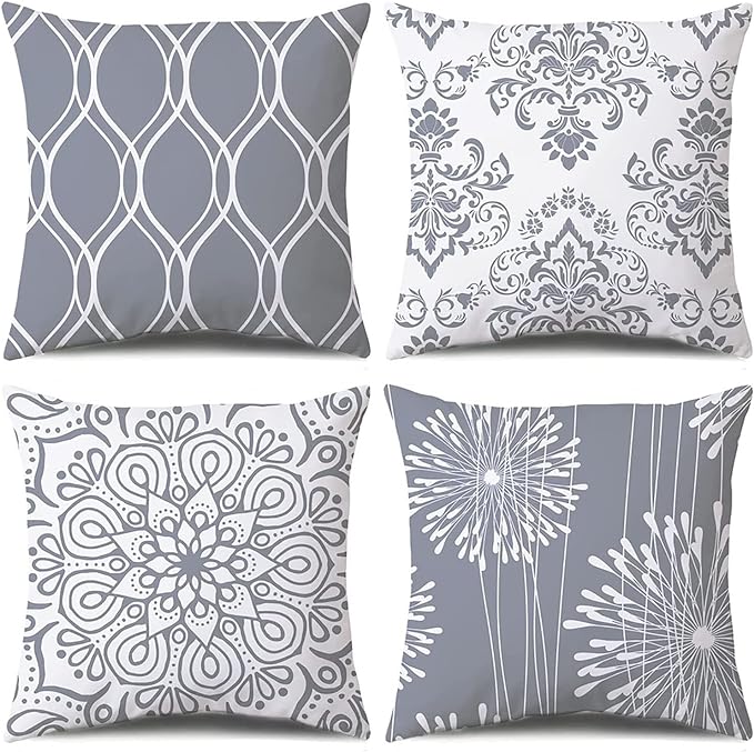Coliuso Decorative Throw Pillow Covers 18x18 Set of 4, Grey and White Modern Simple Square Pillow Case Cushion Cover for S...