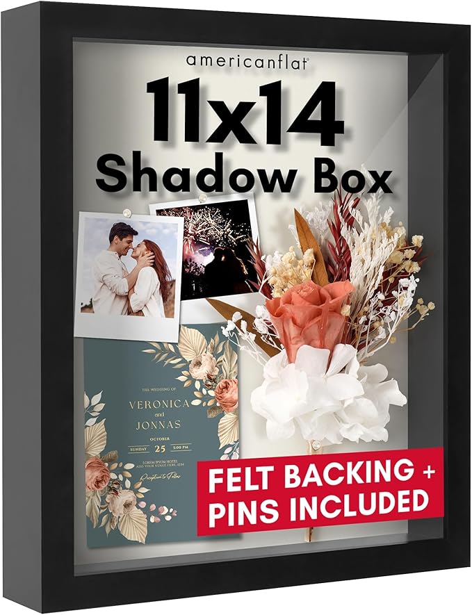 Americanflat 11x14 Shadow Box Frame with Shatter-Resistant Glass - Silhouette Collection - Large Shadow Box Display Case f...