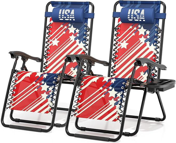 Magshion Zero Gravity Lounge Chairs 2 Pack, Adjustable Folding Recliner with Side Tray Cup Holder, Removable Headrest Pill...