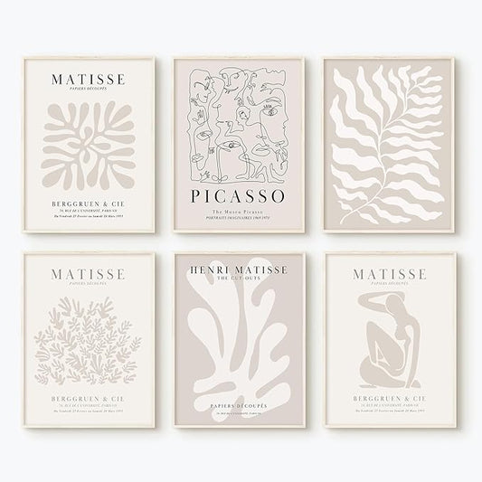 Youillne Henri Matisse Wall Art Prints Flower Abstract Canvas Pictures Aesthetic Beige Wall Art Decor Matisse Picasso Post...
