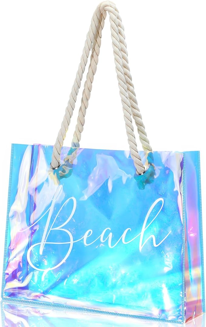 Sweetude Clear Beach Tote Bag Transparent Plastic PVC Women's Large Tote Waterproof Stadium Bags for Girl Summer Pool Part...